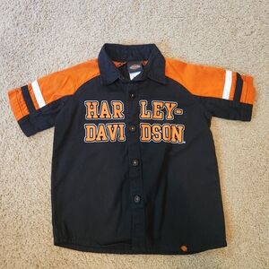 Harley-Davidson Size 24 Months Black and Orange Collared Shirt, Bikercore